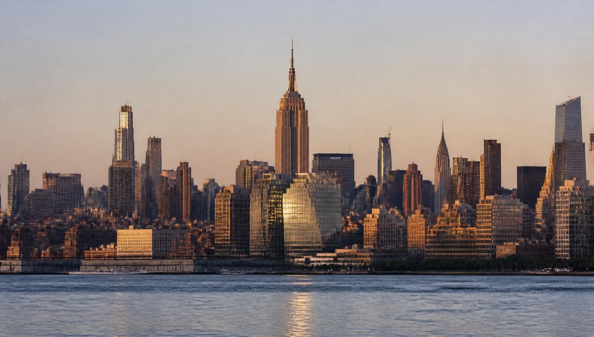 The Empire State Building and Manhattan skyline at dawn